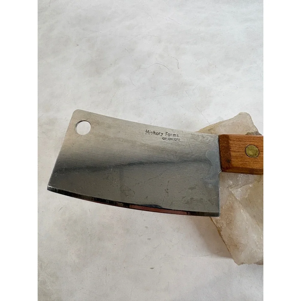 Hickory Farms of Ohio Mini Cheese Cleaver Stainless Steel Wood Handle 3 inch